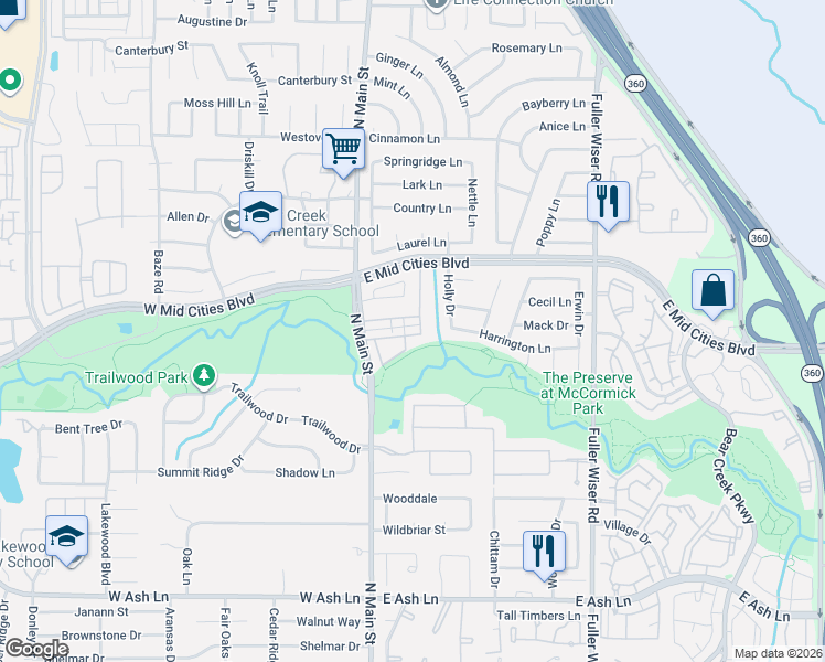 map of restaurants, bars, coffee shops, grocery stores, and more near in Euless