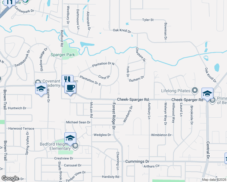 map of restaurants, bars, coffee shops, grocery stores, and more near 4001 Magnolia Court in Colleyville