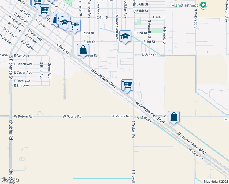 map of restaurants, bars, coffee shops, grocery stores, and more near 901-1073 Jimmie Kerr Boulevard in Casa Grande