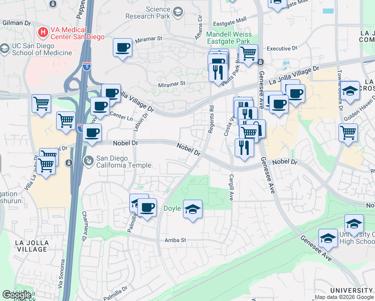 map of restaurants, bars, coffee shops, grocery stores, and more near in San Diego