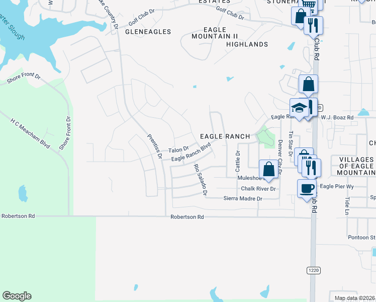 map of restaurants, bars, coffee shops, grocery stores, and more near 6913 Talon Drive in Fort Worth
