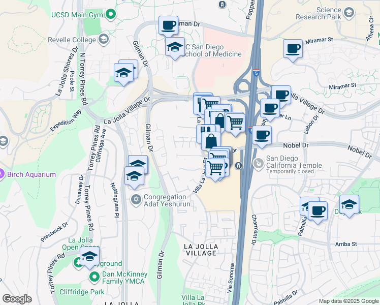 map of restaurants, bars, coffee shops, grocery stores, and more near 3183 Morning Way in San Diego
