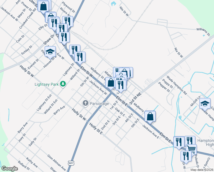 map of restaurants, bars, coffee shops, grocery stores, and more near 2nd Street West in Hampton