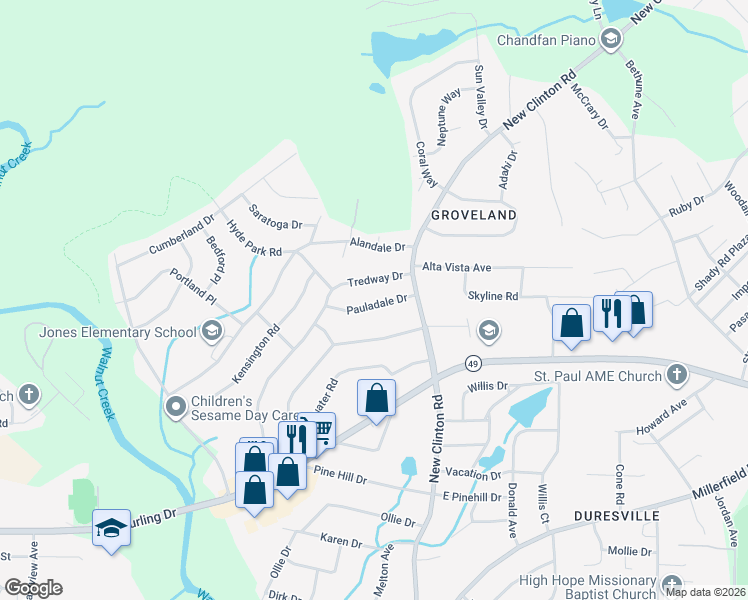 map of restaurants, bars, coffee shops, grocery stores, and more near 2650 Pauladale Drive in Macon