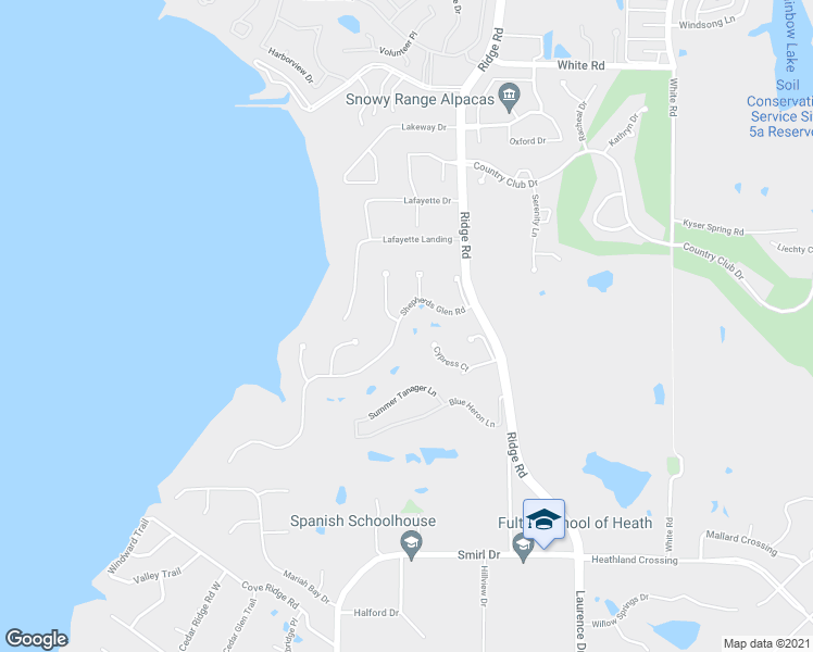 map of restaurants, bars, coffee shops, grocery stores, and more near 115 Shepherds Glen Road in Heath