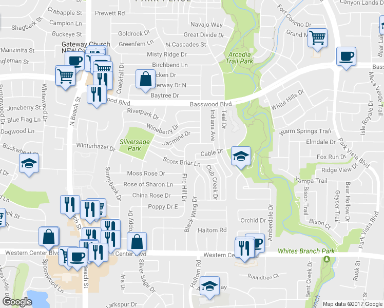 map of restaurants, bars, coffee shops, grocery stores, and more near 7113 Bentley Avenue in Fort Worth