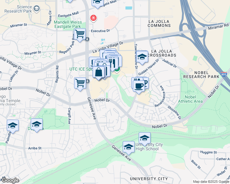 map of restaurants, bars, coffee shops, grocery stores, and more near 4452 Via Amable in San Diego