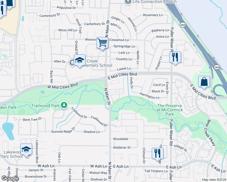 map of restaurants, bars, coffee shops, grocery stores, and more near in Euless