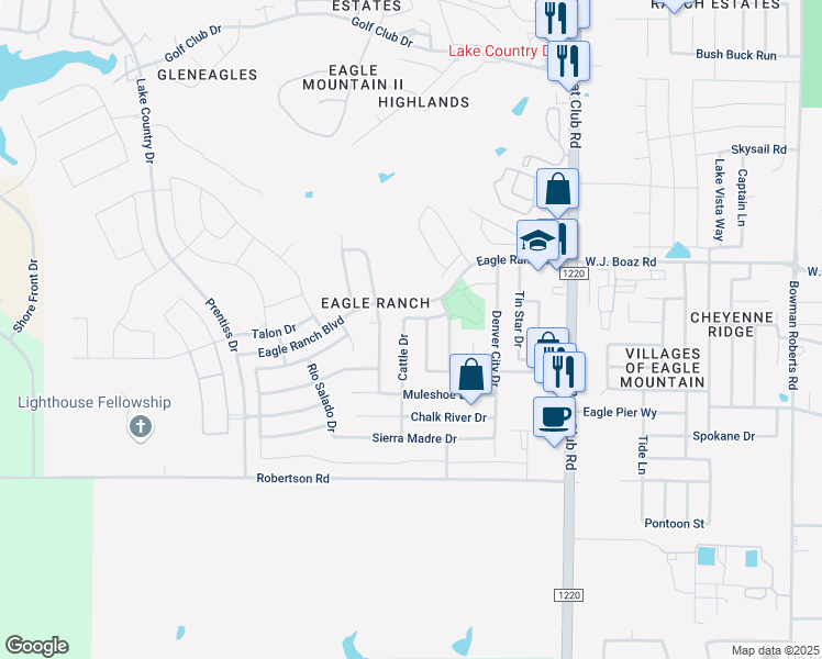 map of restaurants, bars, coffee shops, grocery stores, and more near 7124 Cattle Drive in Fort Worth