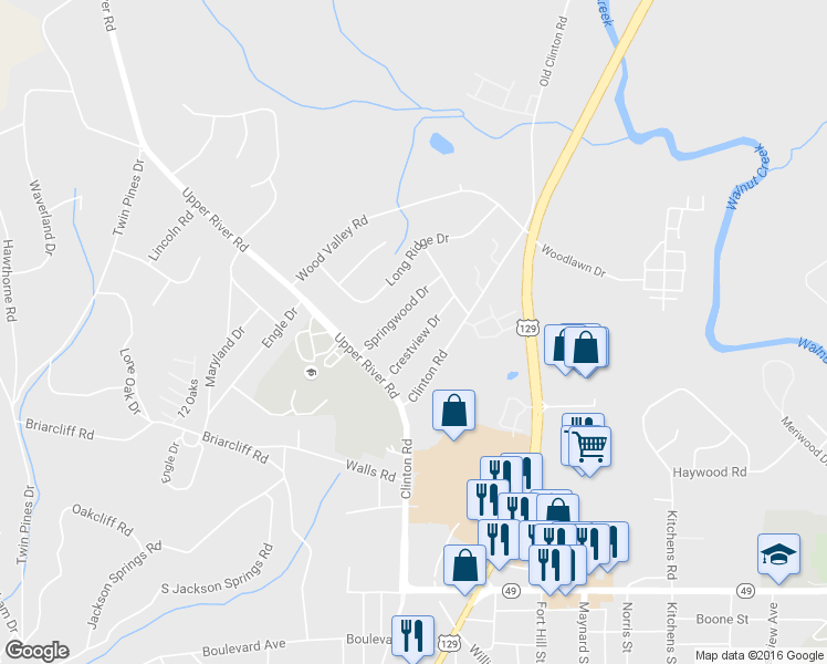 map of restaurants, bars, coffee shops, grocery stores, and more near 1860 Crestview Drive in Macon