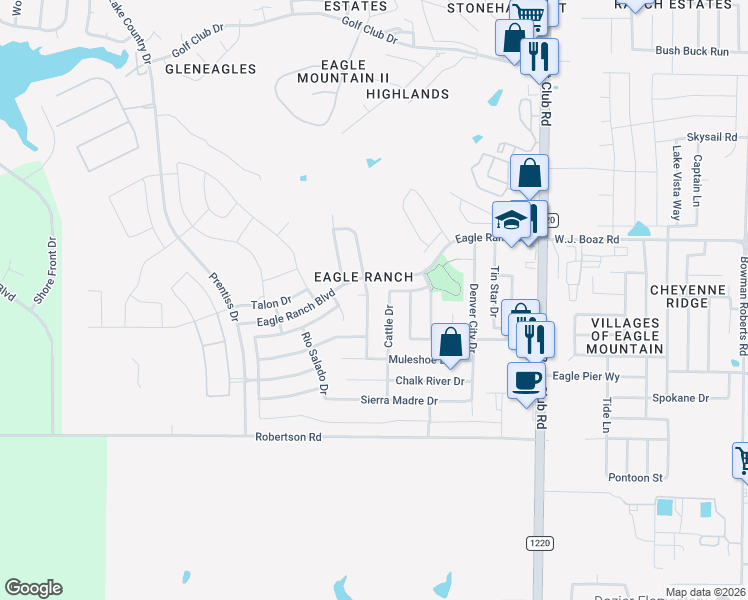 map of restaurants, bars, coffee shops, grocery stores, and more near 7204 Brekenridge Drive in Fort Worth