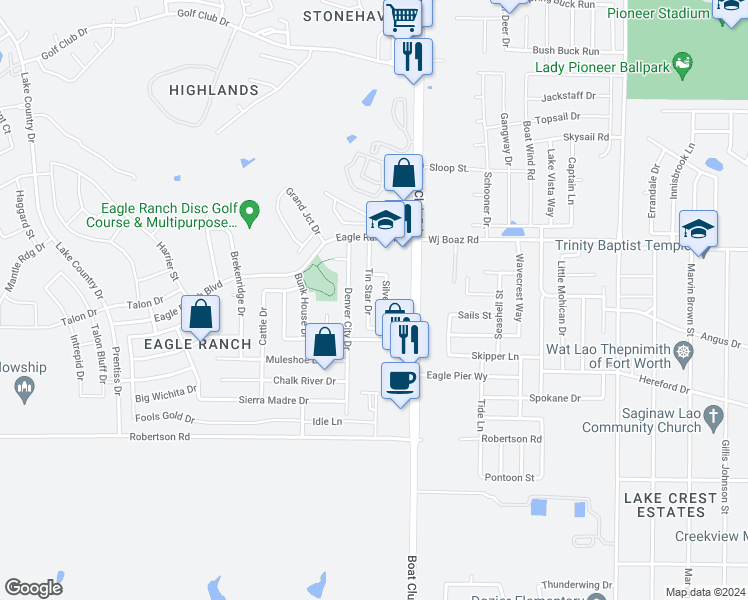 map of restaurants, bars, coffee shops, grocery stores, and more near 7256 Tin Star Dr in Fort Worth