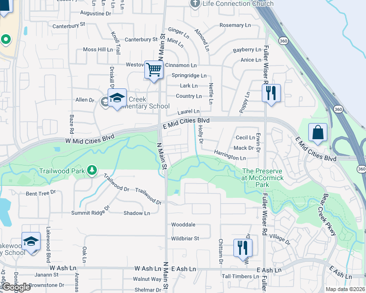 map of restaurants, bars, coffee shops, grocery stores, and more near in Euless
