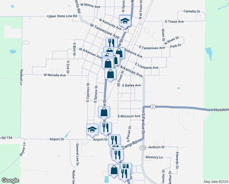 map of restaurants, bars, coffee shops, grocery stores, and more near 115-117 East California Avenue in Vivian