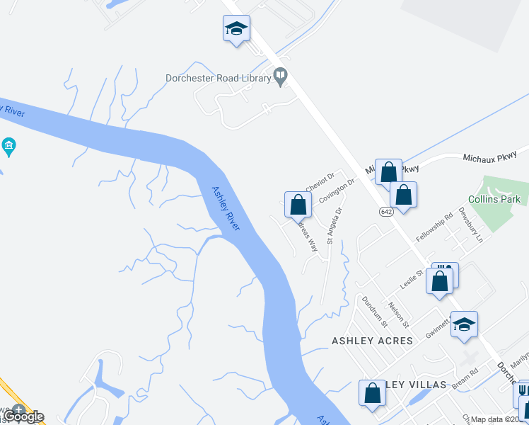 map of restaurants, bars, coffee shops, grocery stores, and more near 5911 Ryans Bluff Road in North Charleston
