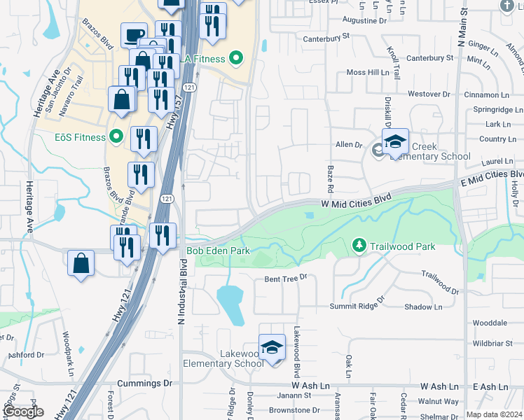 map of restaurants, bars, coffee shops, grocery stores, and more near 815 Little Cub Way in Euless