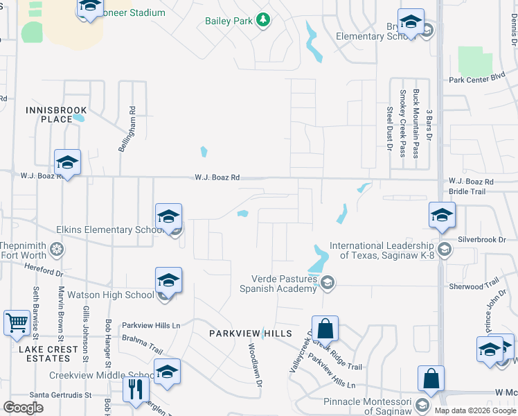map of restaurants, bars, coffee shops, grocery stores, and more near 5009 Wj Boaz Road in Fort Worth