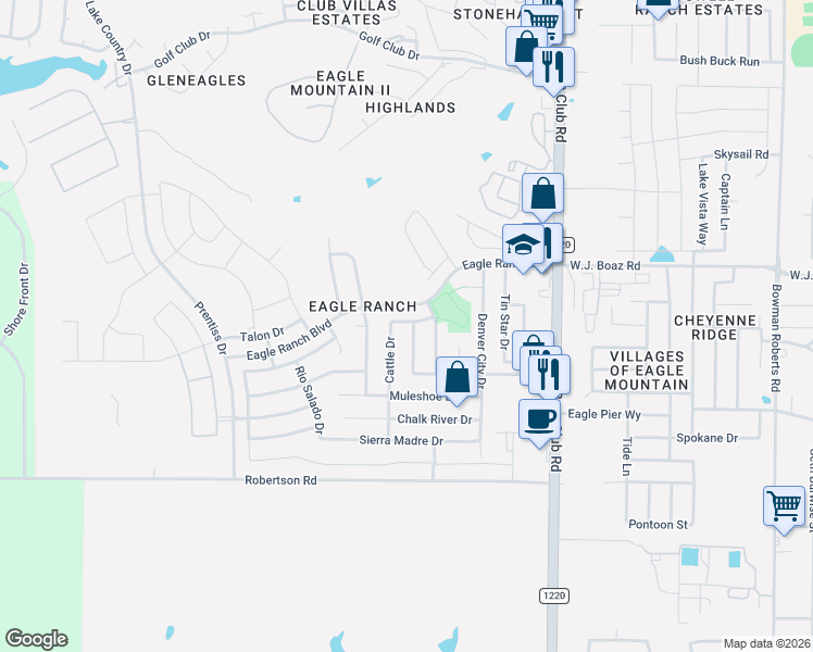 map of restaurants, bars, coffee shops, grocery stores, and more near 7124 Cattle Drive in Fort Worth