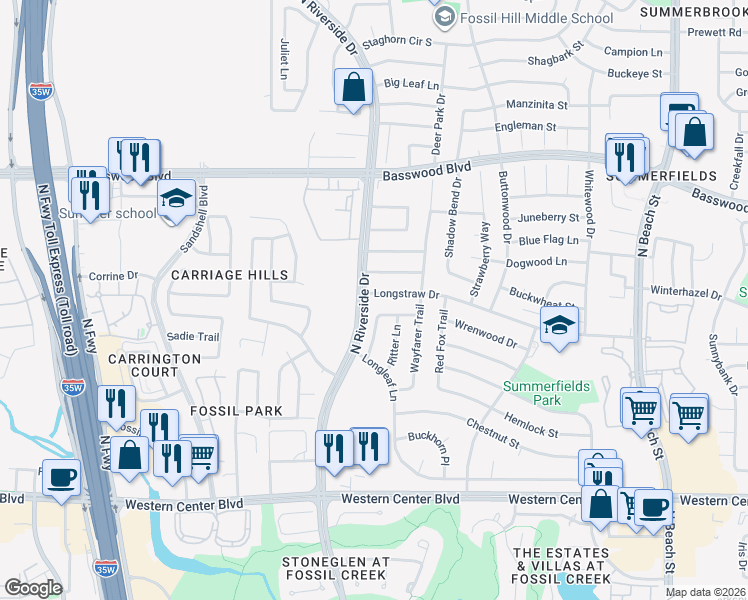 map of restaurants, bars, coffee shops, grocery stores, and more near 6913 Egan Way in Fort Worth
