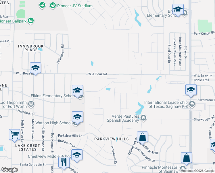 map of restaurants, bars, coffee shops, grocery stores, and more near 5009 Wj Boaz Road in Fort Worth
