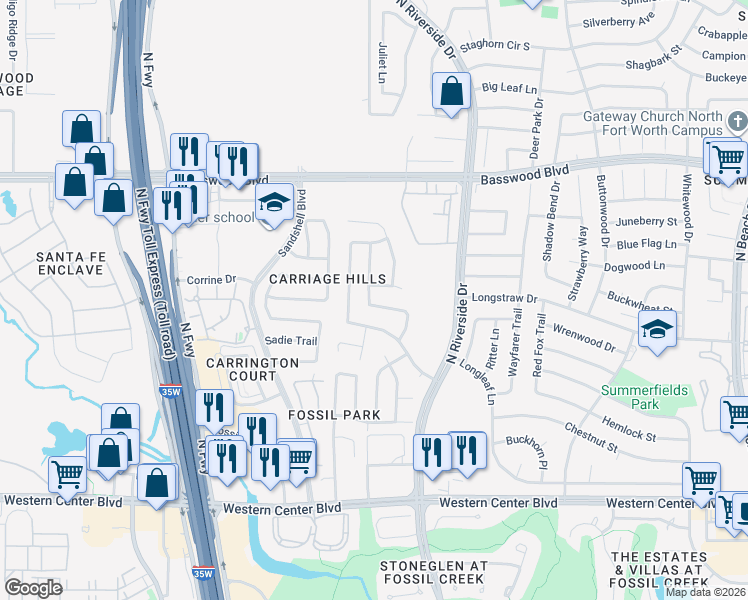 map of restaurants, bars, coffee shops, grocery stores, and more near 3501 Permian Lane in Fort Worth