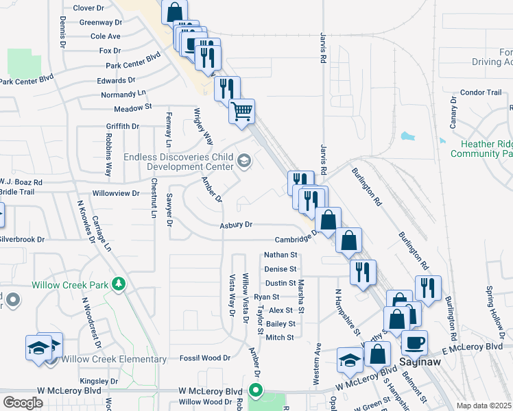 map of restaurants, bars, coffee shops, grocery stores, and more near 681 North Saginaw Boulevard in Saginaw