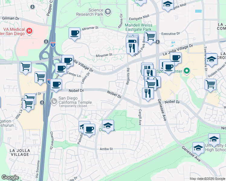 map of restaurants, bars, coffee shops, grocery stores, and more near in San Diego