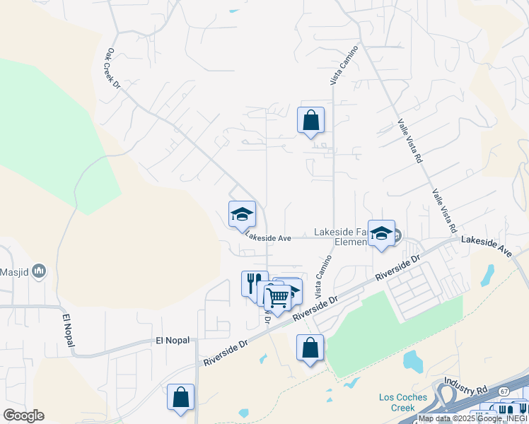 map of restaurants, bars, coffee shops, grocery stores, and more near 10613 Palm Row Drive in Lakeside