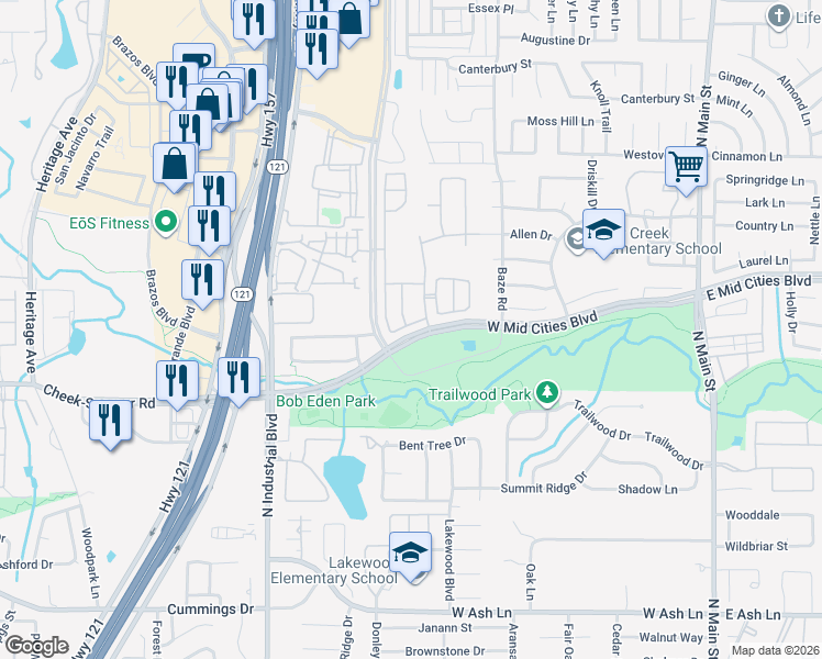 map of restaurants, bars, coffee shops, grocery stores, and more near 815 Little Cub Way in Euless