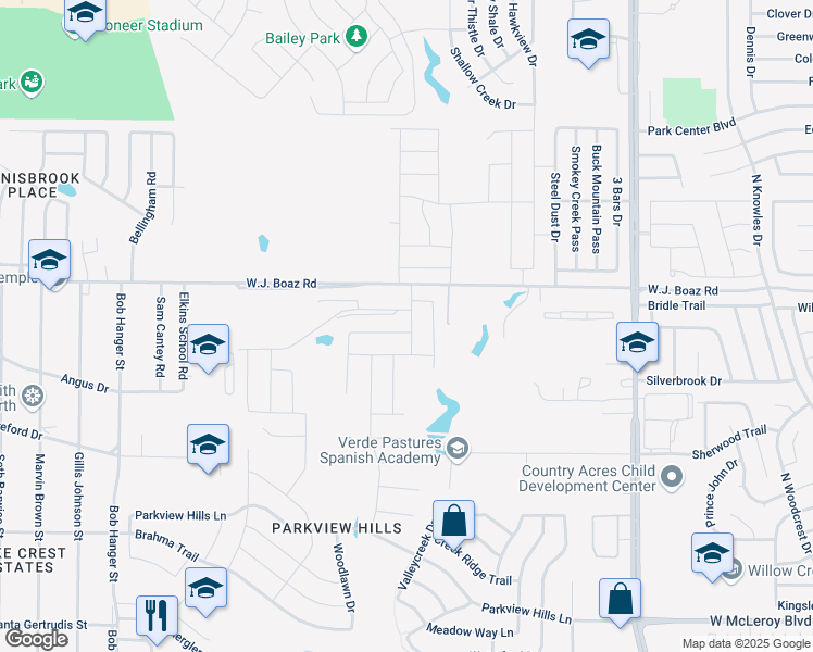 map of restaurants, bars, coffee shops, grocery stores, and more near 4901 Wj Boaz Road in Fort Worth