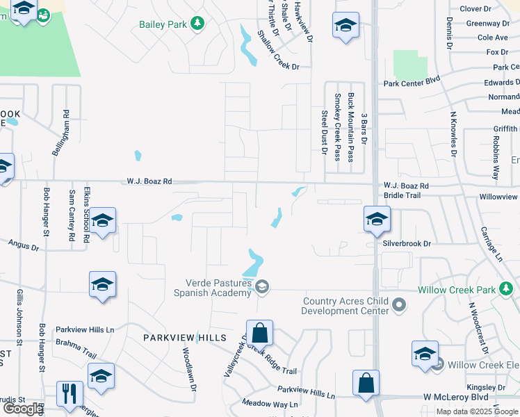 map of restaurants, bars, coffee shops, grocery stores, and more near 4901 W.J. Boaz Road in Fort Worth