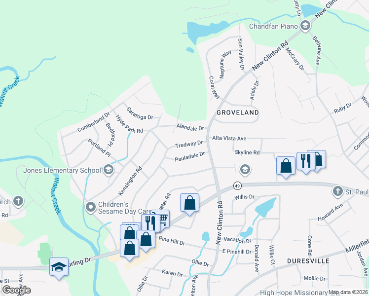 map of restaurants, bars, coffee shops, grocery stores, and more near 2650 Pauladale Drive in Macon