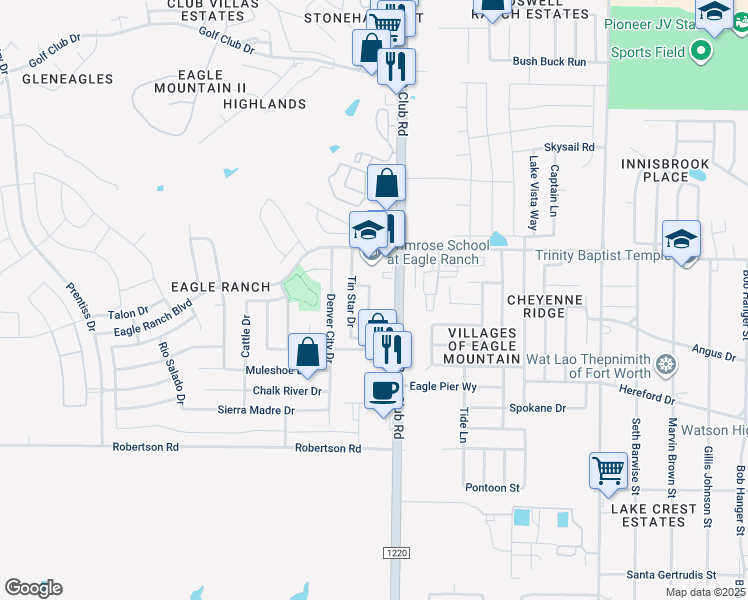 map of restaurants, bars, coffee shops, grocery stores, and more near 7300 Silver City Drive in Fort Worth
