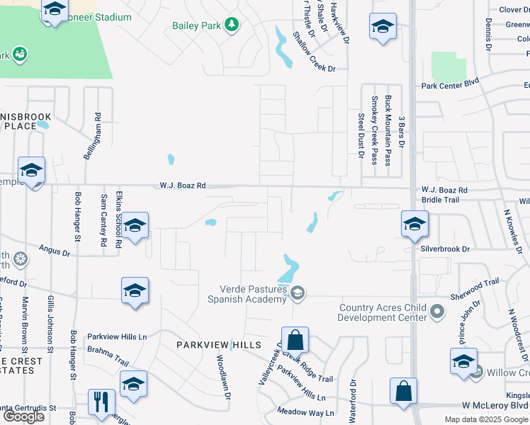 map of restaurants, bars, coffee shops, grocery stores, and more near 4901 Wj Boaz Road in Fort Worth