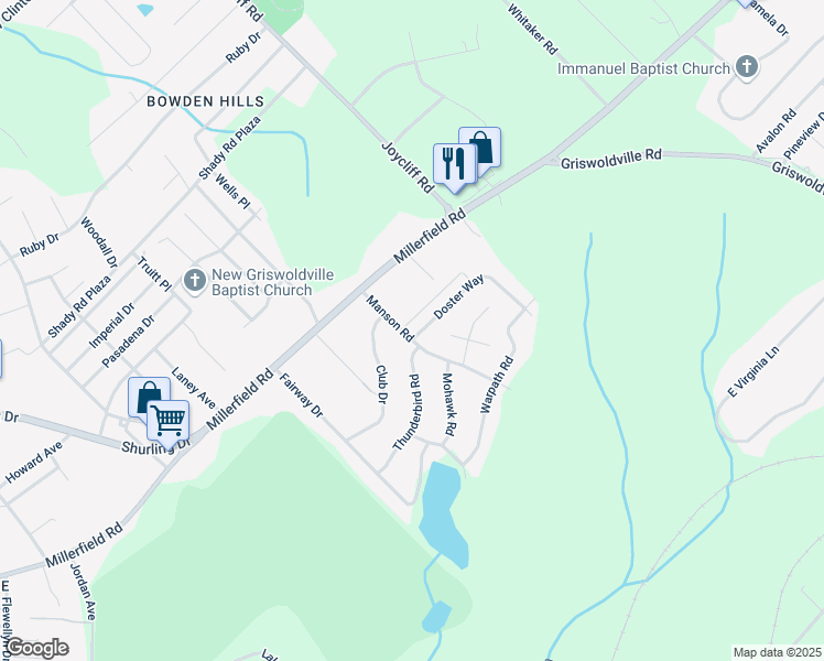 map of restaurants, bars, coffee shops, grocery stores, and more near 1974 Manson Road in Macon