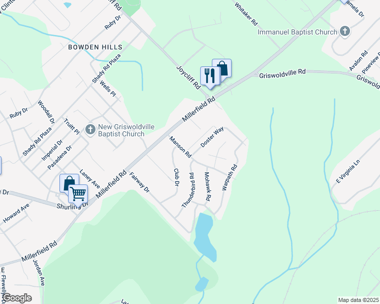 map of restaurants, bars, coffee shops, grocery stores, and more near 1974 Manson Road in Macon