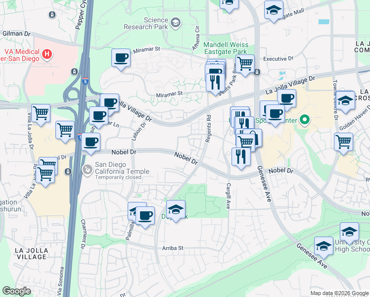 map of restaurants, bars, coffee shops, grocery stores, and more near in San Diego