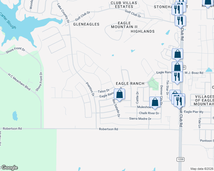 map of restaurants, bars, coffee shops, grocery stores, and more near 6913 Talon Drive in Fort Worth