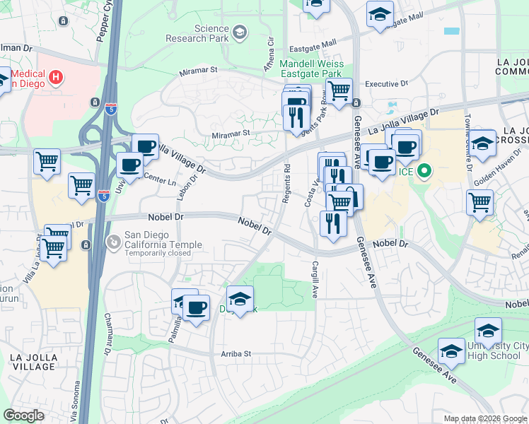 map of restaurants, bars, coffee shops, grocery stores, and more near in San Diego