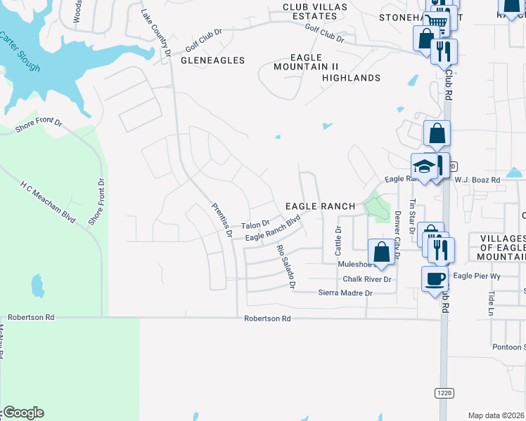map of restaurants, bars, coffee shops, grocery stores, and more near 6913 Talon Drive in Fort Worth