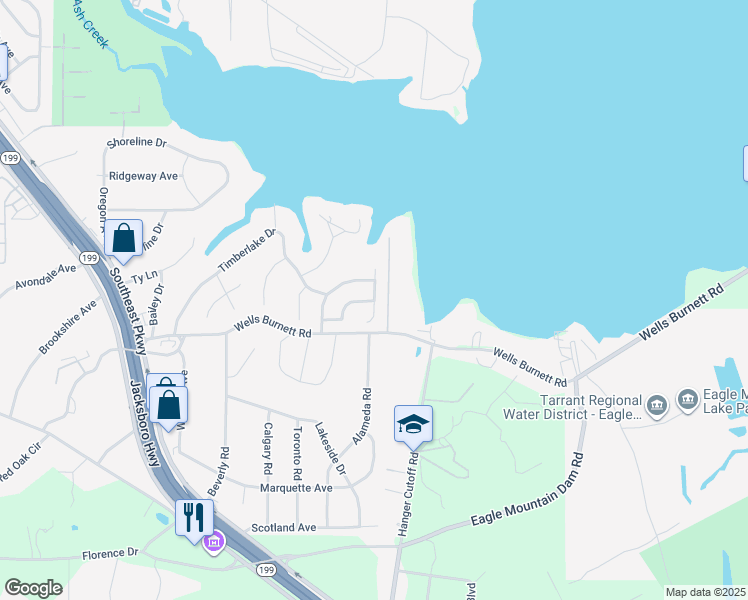 map of restaurants, bars, coffee shops, grocery stores, and more near 201 Oak Hollow Court South in Azle