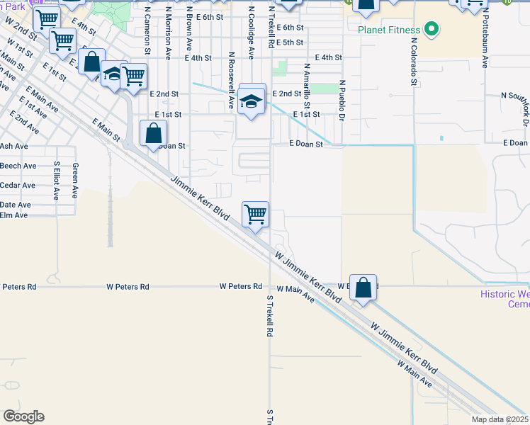 map of restaurants, bars, coffee shops, grocery stores, and more near 1168 E Main St in Casa Grande