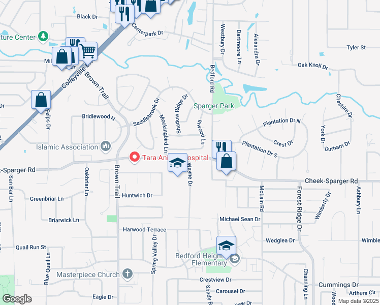 map of restaurants, bars, coffee shops, grocery stores, and more near 1000 Inwood Lane in Colleyville