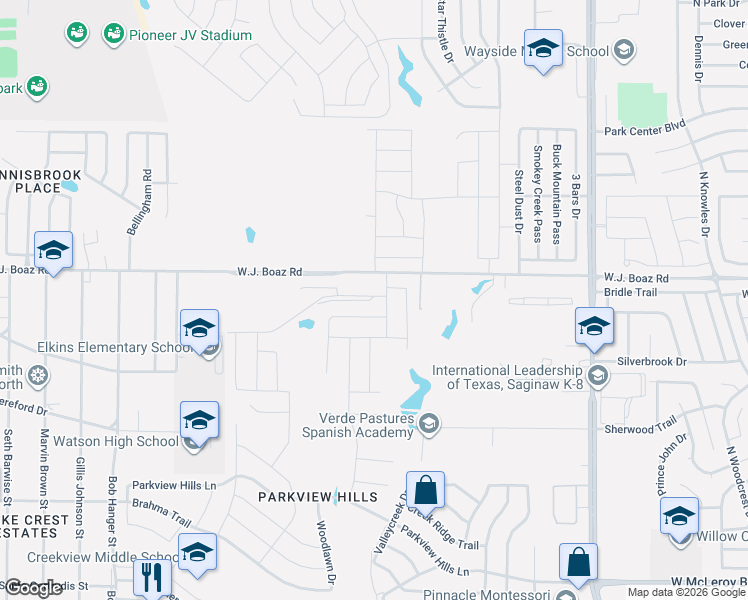 map of restaurants, bars, coffee shops, grocery stores, and more near 4991 Wj Boaz Road in Fort Worth