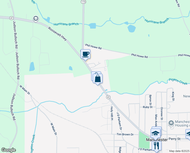 map of restaurants, bars, coffee shops, grocery stores, and more near 1125 Warm Springs Highway in Manchester