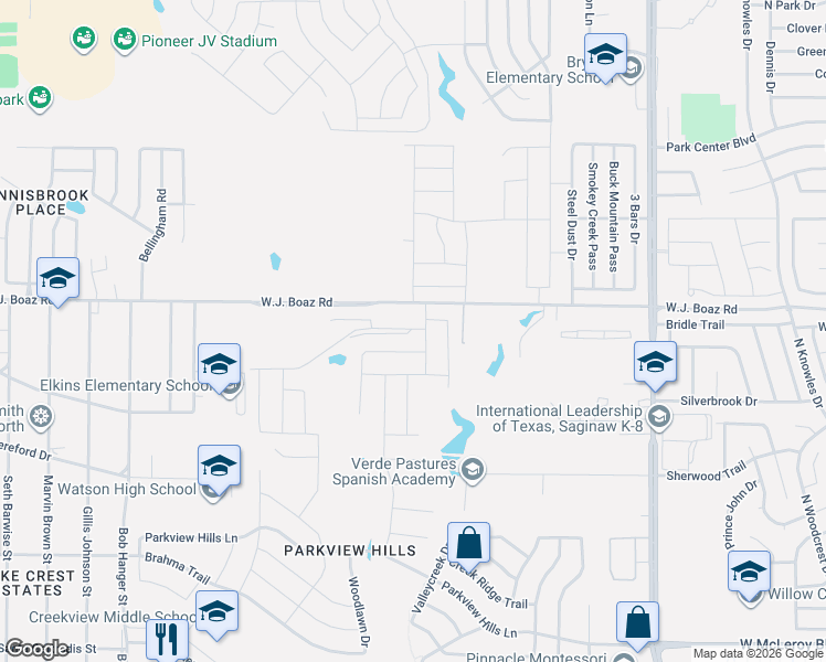 map of restaurants, bars, coffee shops, grocery stores, and more near 4991 Wj Boaz Road in Fort Worth