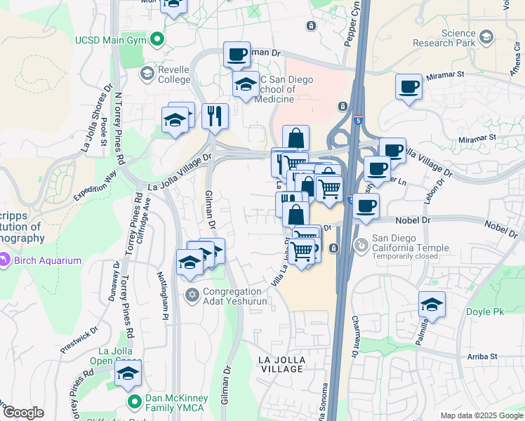 map of restaurants, bars, coffee shops, grocery stores, and more near 3132 Morning Way in San Diego