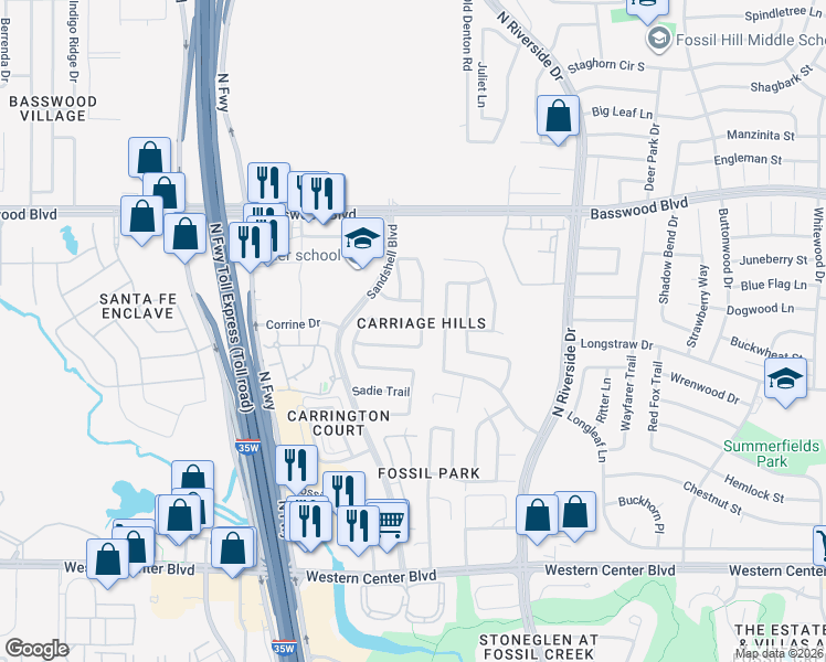 map of restaurants, bars, coffee shops, grocery stores, and more near 3228 Crofton Drive in Fort Worth