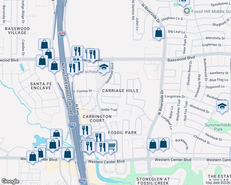 map of restaurants, bars, coffee shops, grocery stores, and more near 3228 Crofton Drive in Fort Worth