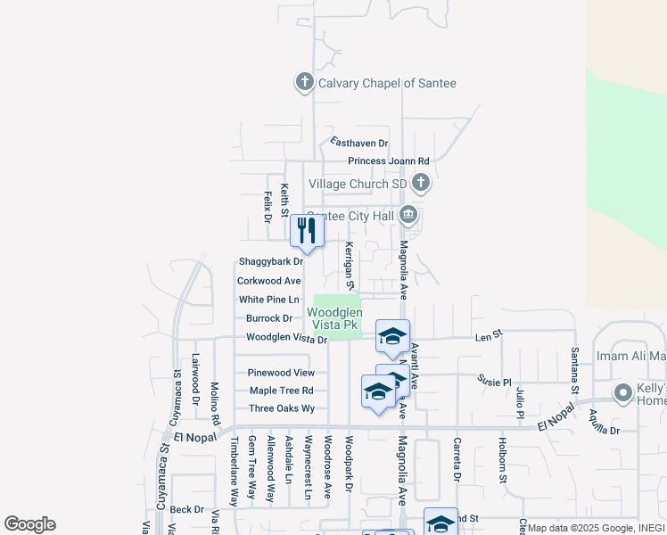 map of restaurants, bars, coffee shops, grocery stores, and more near 10262 Michala Place in Santee